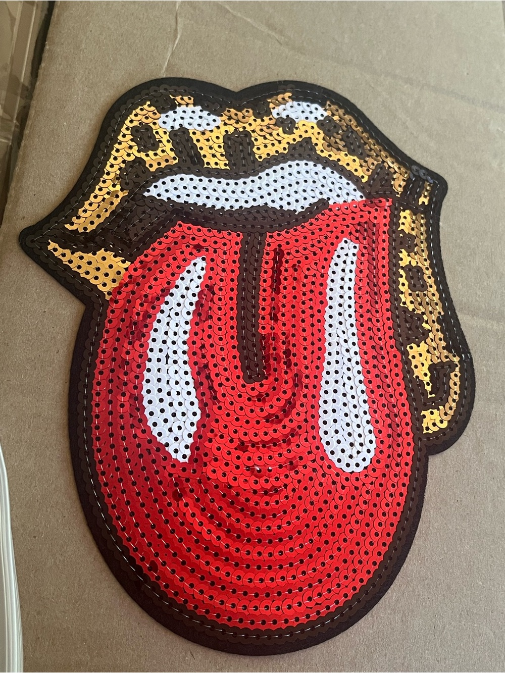 Sequin Red Tongue Patch with Leopard Accent